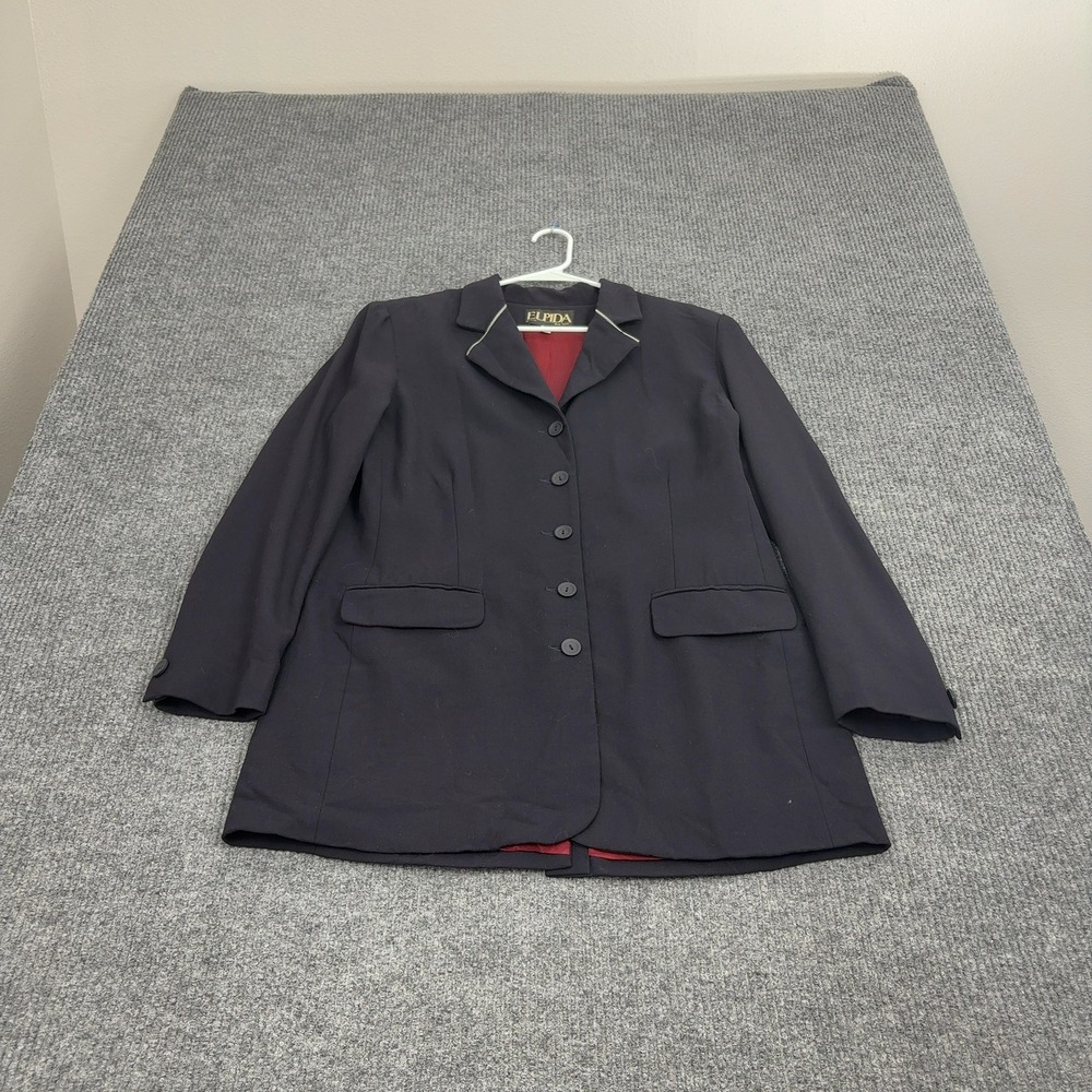 Elpida Blazer Women 14 Navy Wool Long Sleeve Single Breasted Professional‎